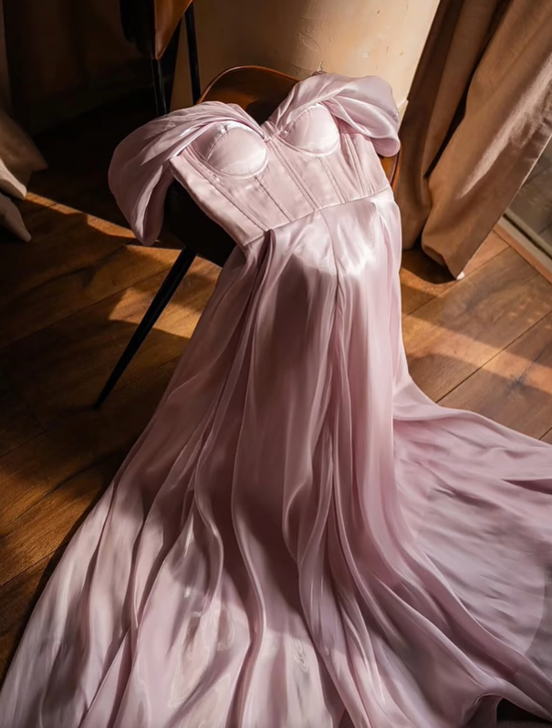 Classy A Line Party Dress Outfits Off the Shoulder Satin Long Prom Dress