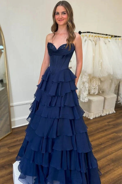 Classy Ball Gown Prom Dresses Ruffle Long Layered Birthday Outfit Graduation Dress