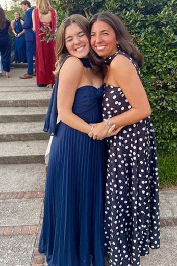 Navy Blue Strapless Chiffon Party Prom Dress with Scarf