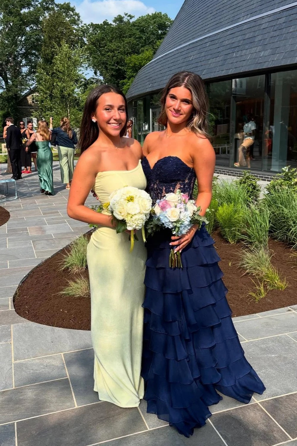 Elegant Ruffle Long Prom Dresses A Line High Slit Dress Outfit