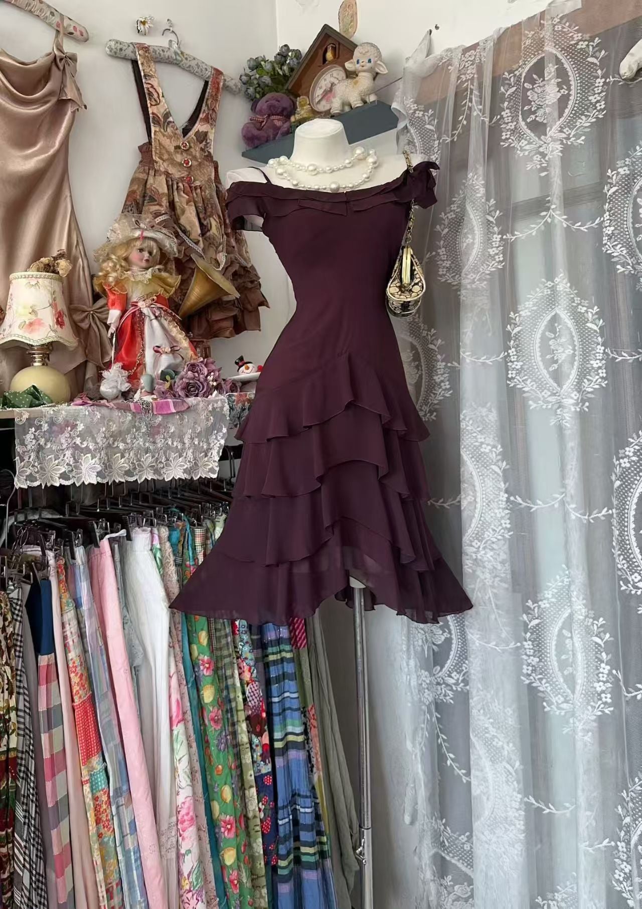 Chiffon Midi Dress Tiered Ruffled Layers Cocktail Dresses