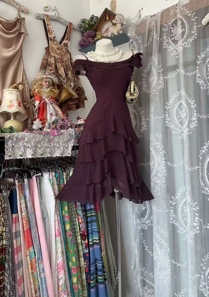 Chiffon Midi Dress Tiered Ruffled Layers Cocktail Dresses