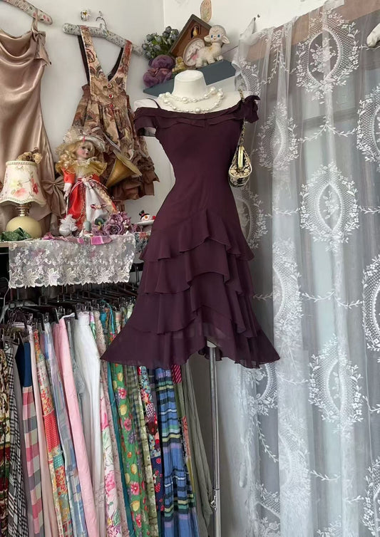Chiffon Midi Dress Tiered Ruffled Layers Cocktail Dresses