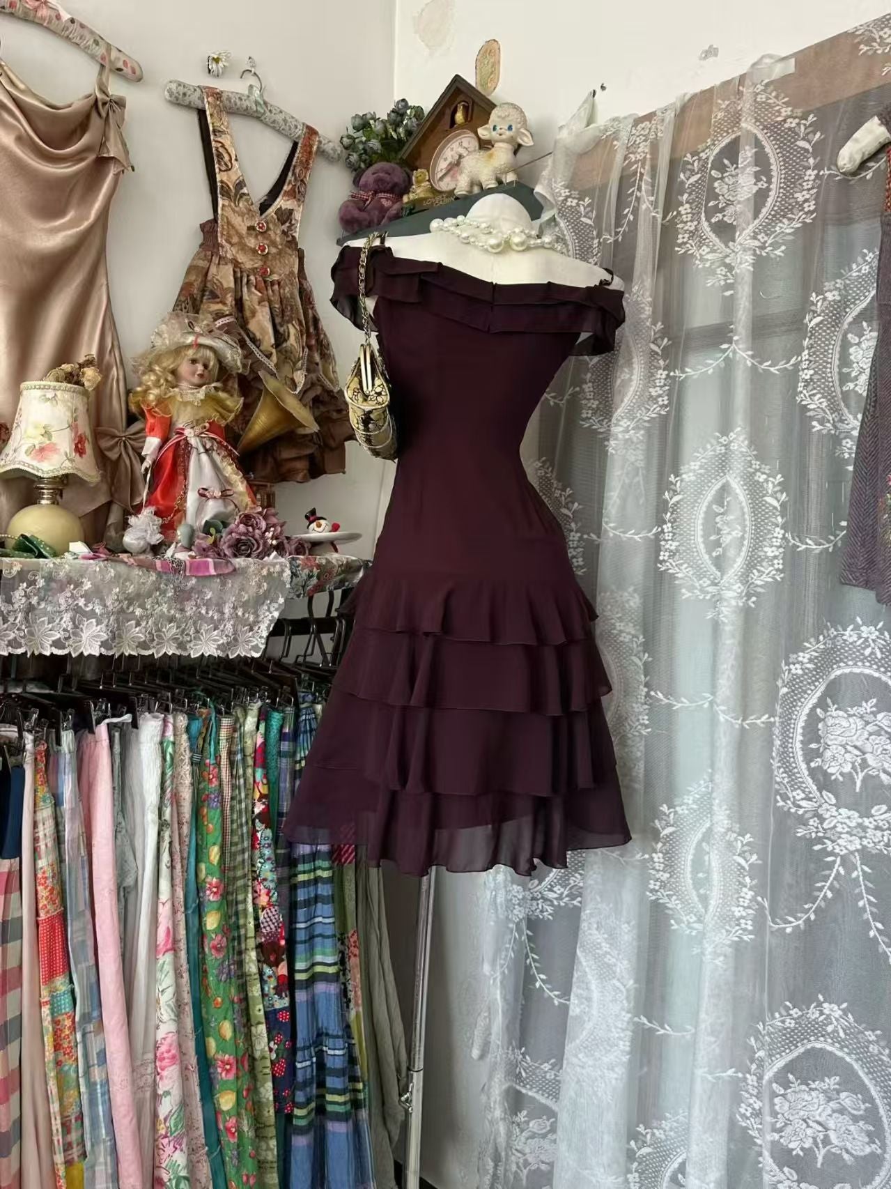 Chiffon Midi Dress Tiered Ruffled Layers Cocktail Dresses