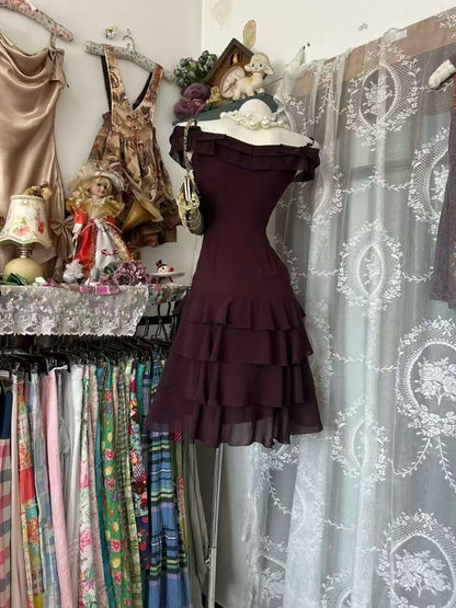 Chiffon Midi Dress Tiered Ruffled Layers Cocktail Dresses