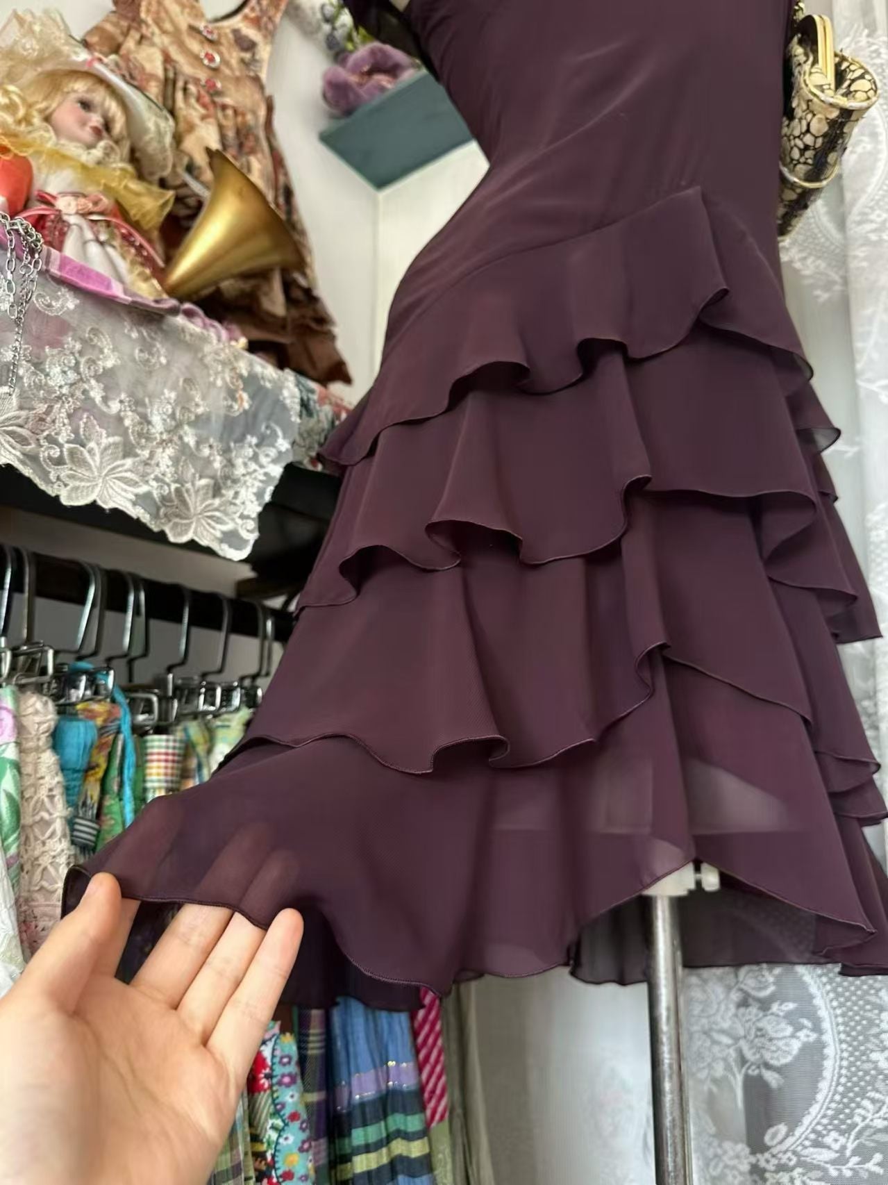 Chiffon Midi Dress Tiered Ruffled Layers Cocktail Dresses