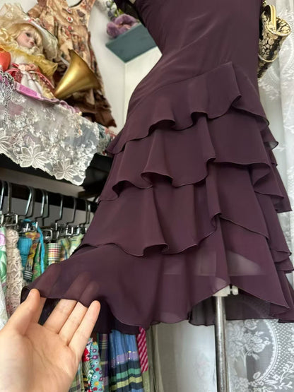 Chiffon Midi Dress Tiered Ruffled Layers Cocktail Dresses