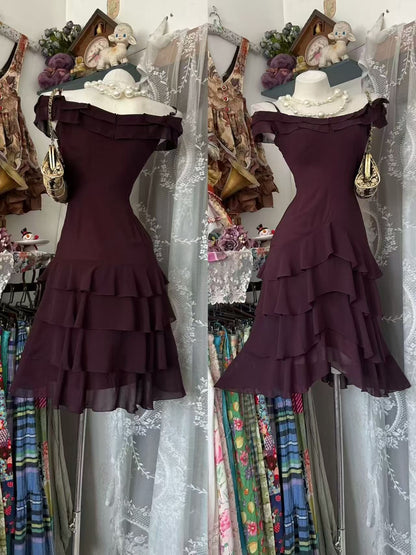 Chiffon Midi Dress Tiered Ruffled Layers Cocktail Dresses