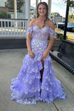 Red Sequin Tiered Mermaid Long Dress Slit Prom Dresses