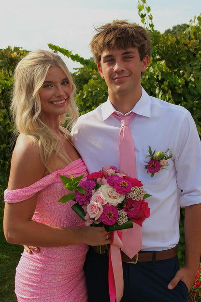 Off the Shoulder Pink Ruched Sequin Short Dresses Sparkly Dress Outfit