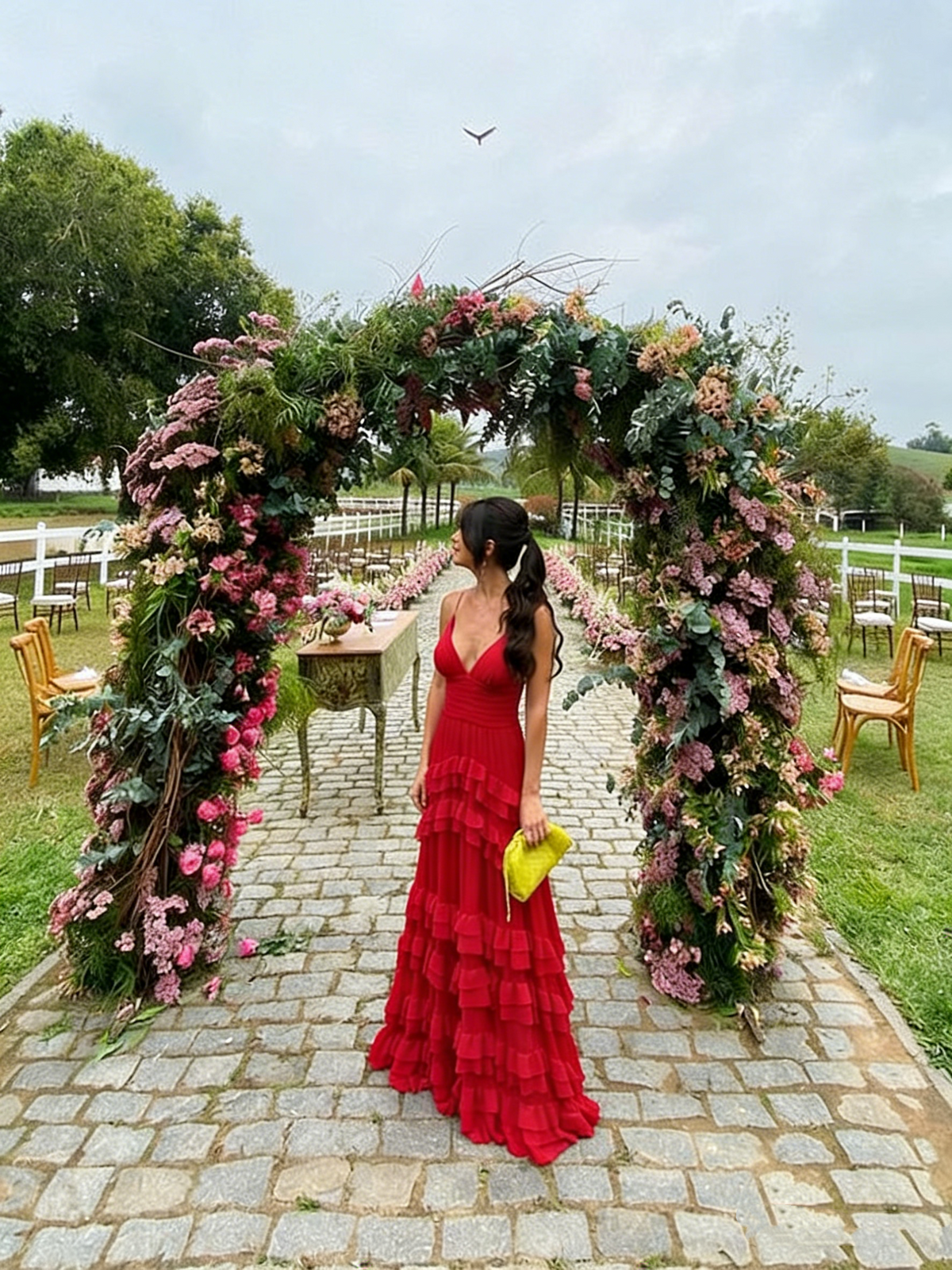 Elegant A line Long Tiered Ruffle Maxi Dress Chiffon Prom Dresses 22th Birthday Outfits
