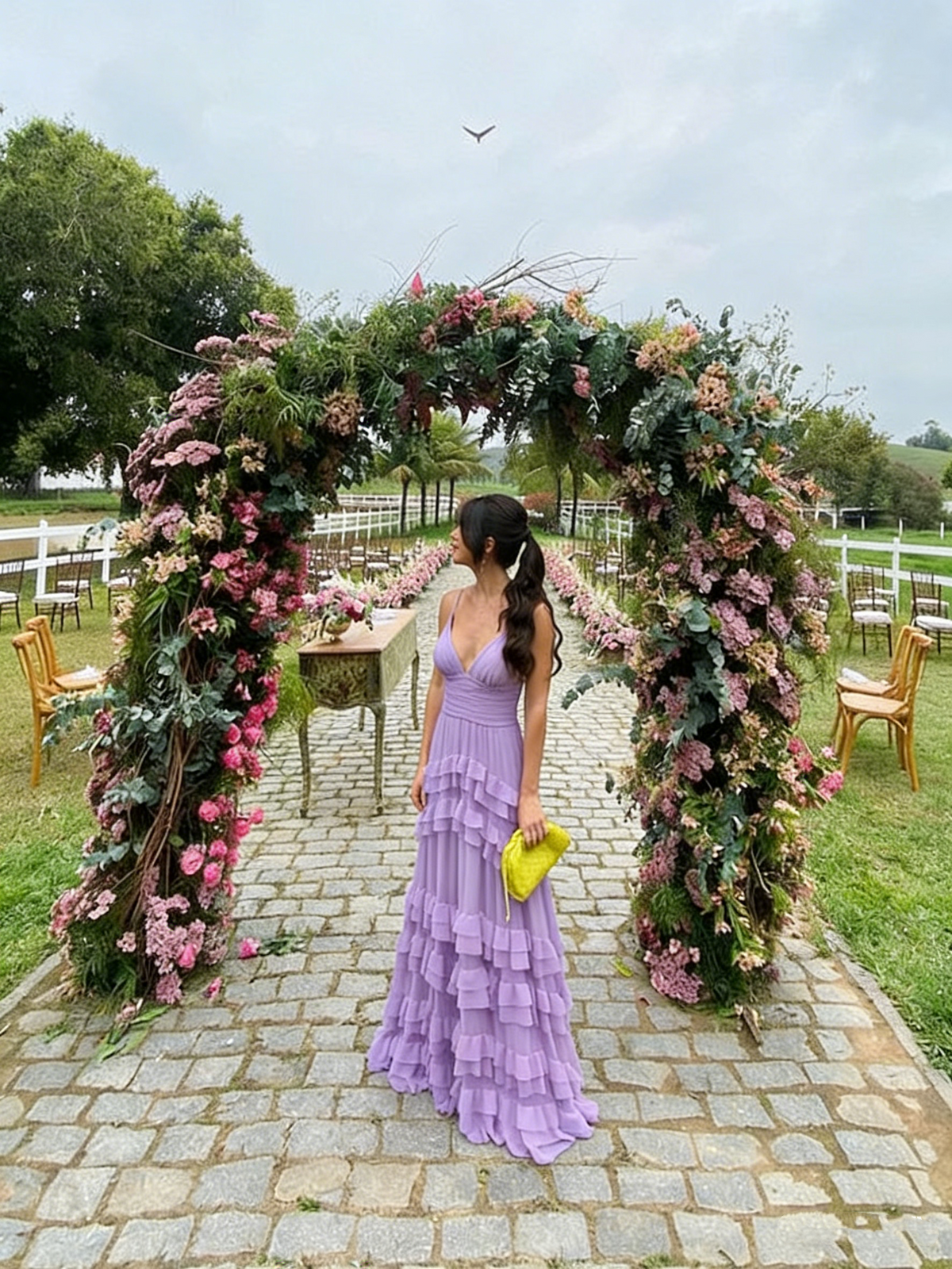 Elegant A line Long Tiered Ruffle Maxi Dress Chiffon Prom Dresses 22th Birthday Outfits