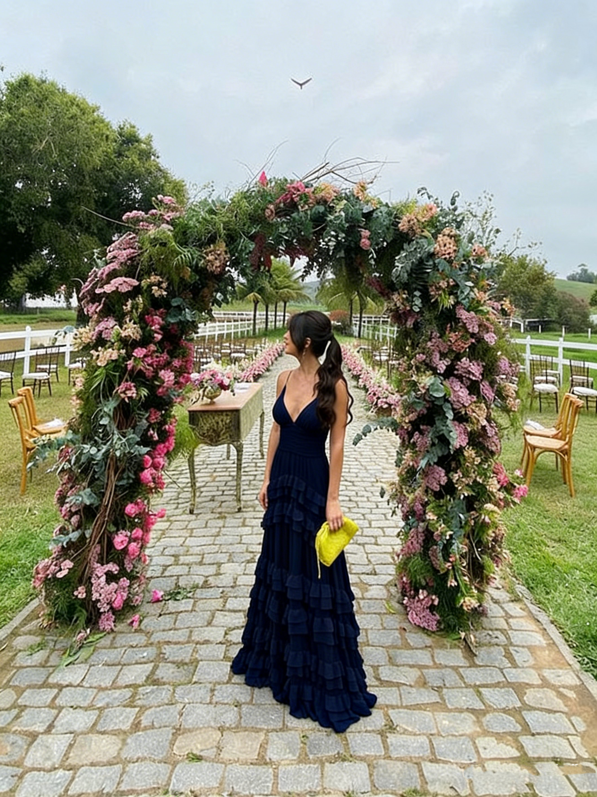 Elegant A line Long Tiered Ruffle Maxi Dress Chiffon Prom Dresses 22th Birthday Outfits