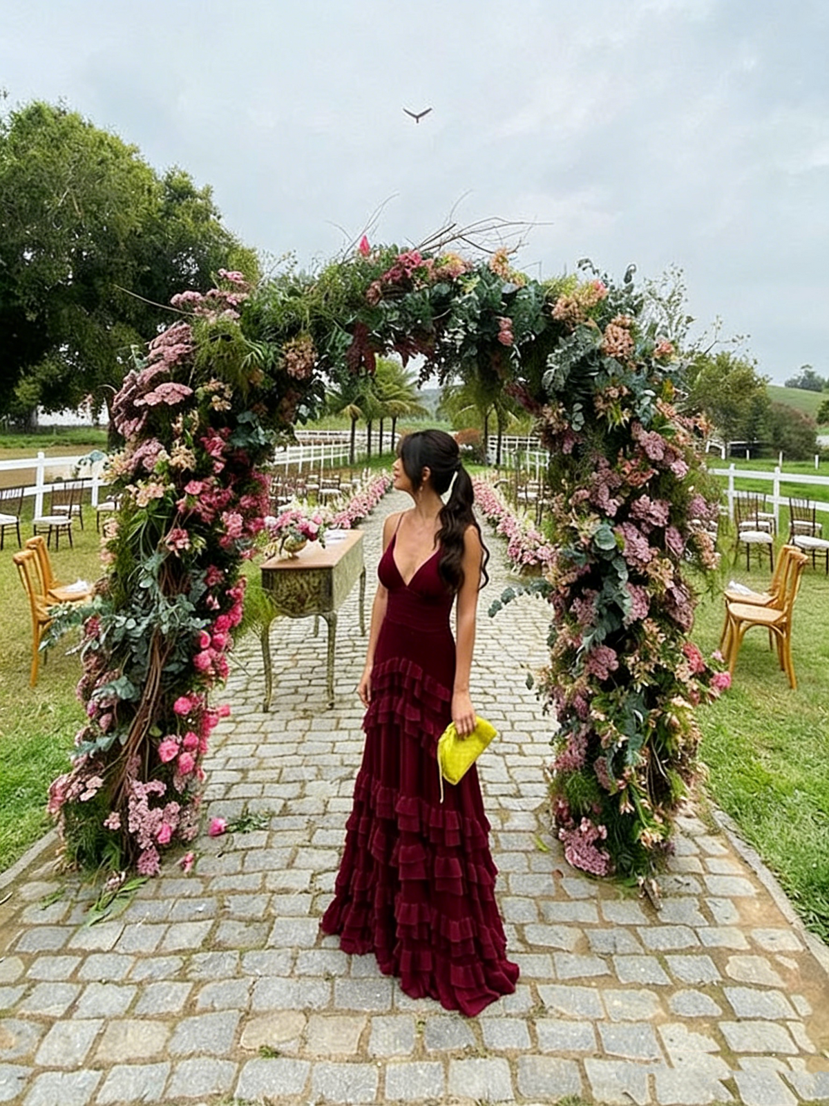 Elegant A line Long Tiered Ruffle Maxi Dress Chiffon Prom Dresses 22th Birthday Outfits