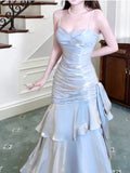 Modest Mermaid Long Prom Dresses Spaghetti Straps Birthday Party Dress Evening Gowns