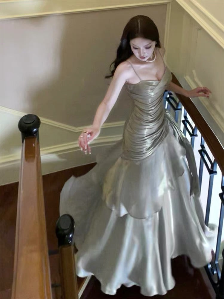 Modest Mermaid Long Prom Dresses Spaghetti Straps Birthday Party Dress Evening Gowns
