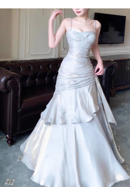 Modest Mermaid Long Prom Dresses Spaghetti Straps Birthday Party Dress Evening Gowns