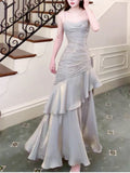 Modest Mermaid Long Prom Dresses Spaghetti Straps Birthday Party Dress Evening Gowns