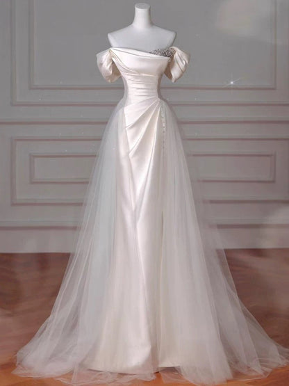 Beautiful Sheath Satin Long Prom Dresses Wedding Evening Dress