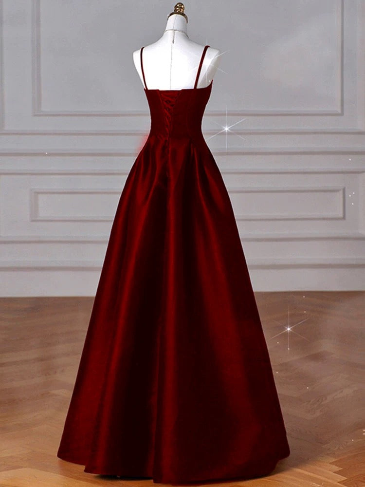Navy Blue Satin Straps Long Formal Dresses Ball Gown Dress for Woman
