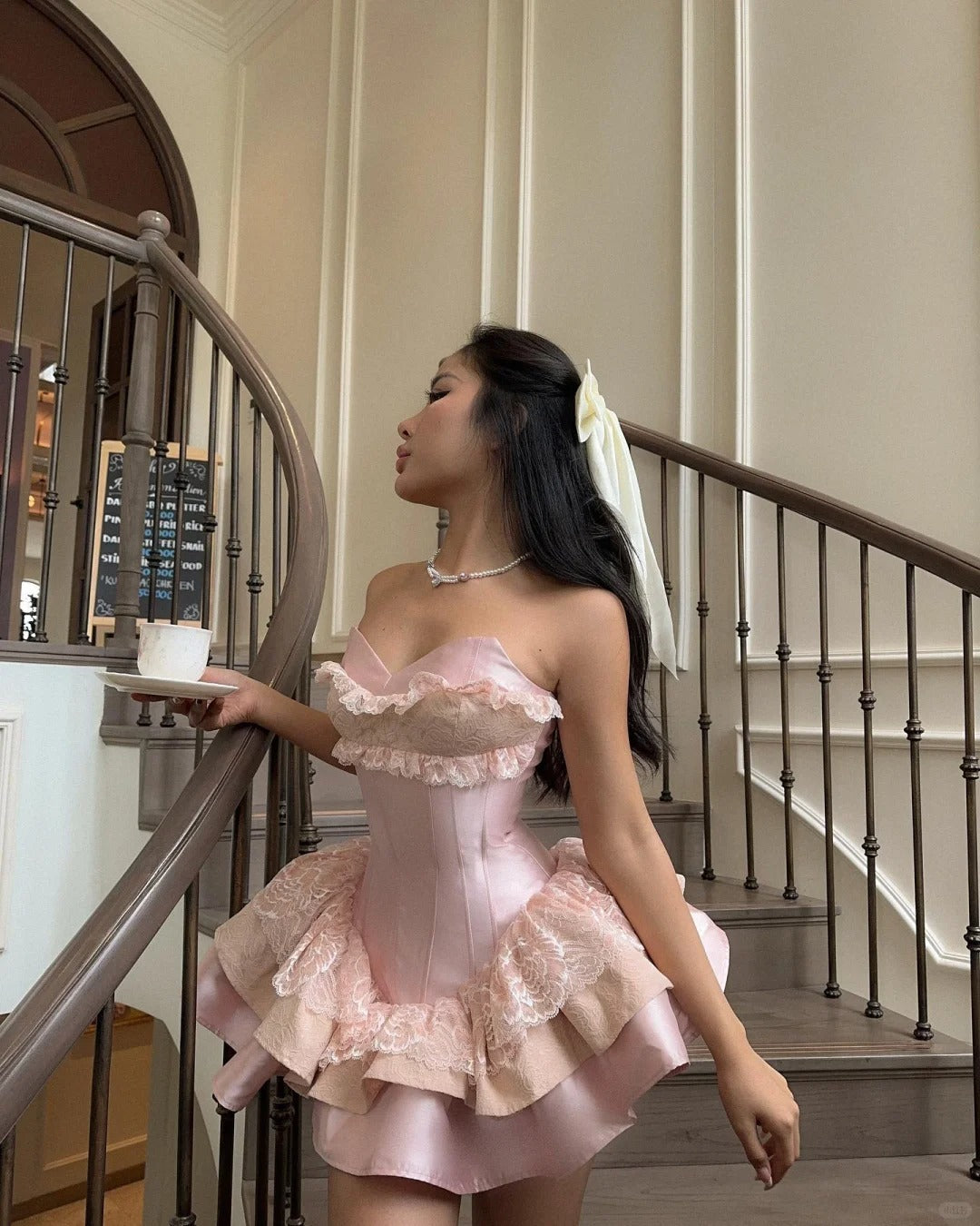 Princess Pink Sweetheart Satin A-Line 17th Birthday Dress Prom Outfit