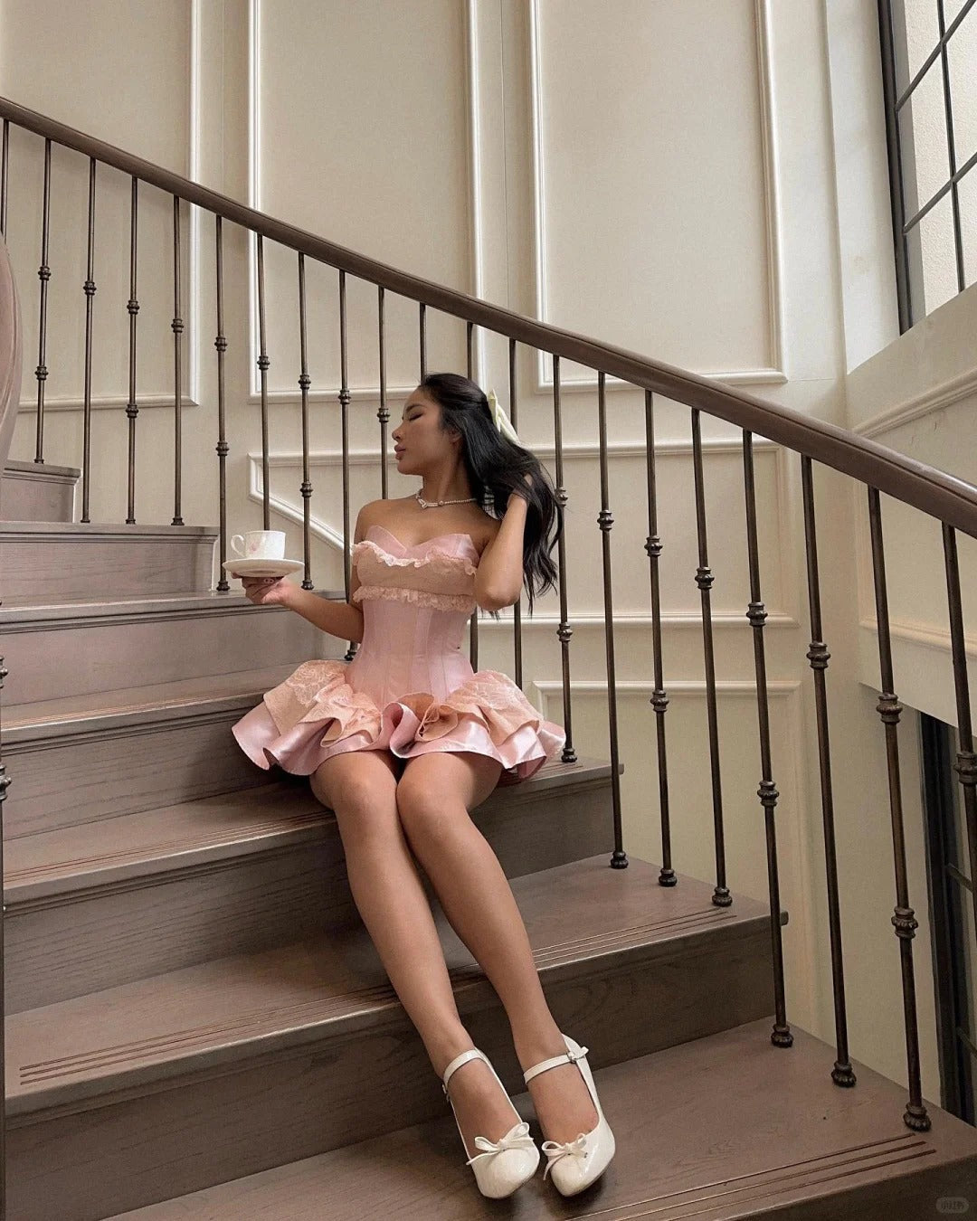 Princess Pink Sweetheart Satin A-Line 17th Birthday Dress Prom Outfit