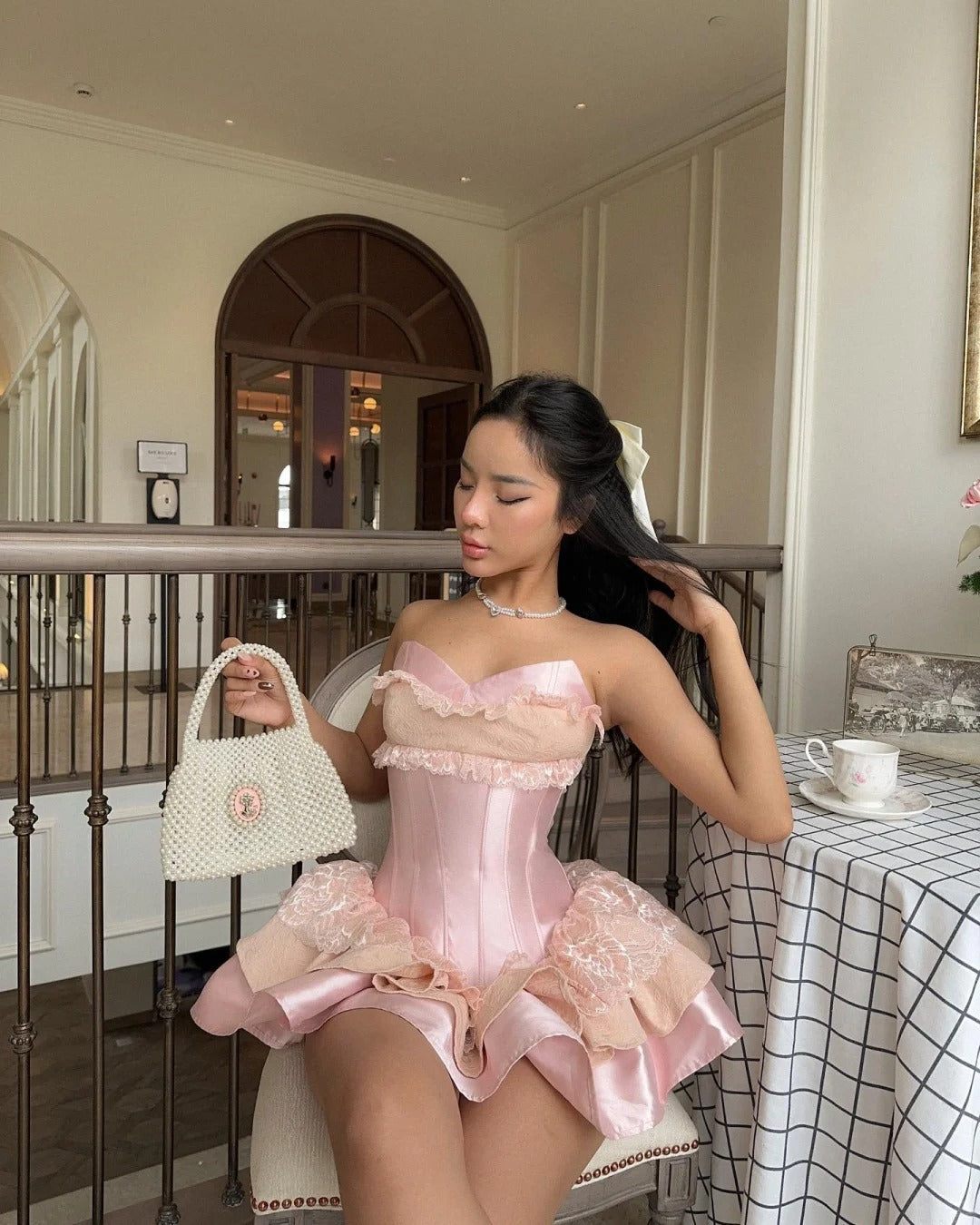 Princess Pink Sweetheart Satin A-Line 17th Birthday Dress Prom Outfit