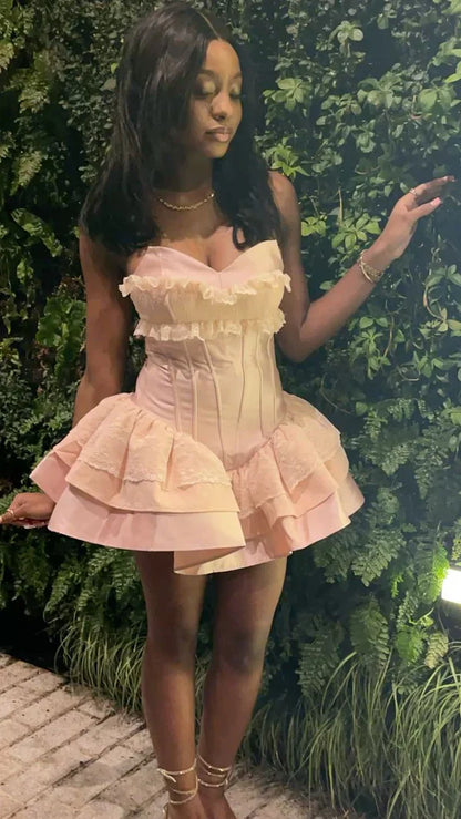 Princess Pink Sweetheart Satin A-Line 17th Birthday Dress Prom Outfit