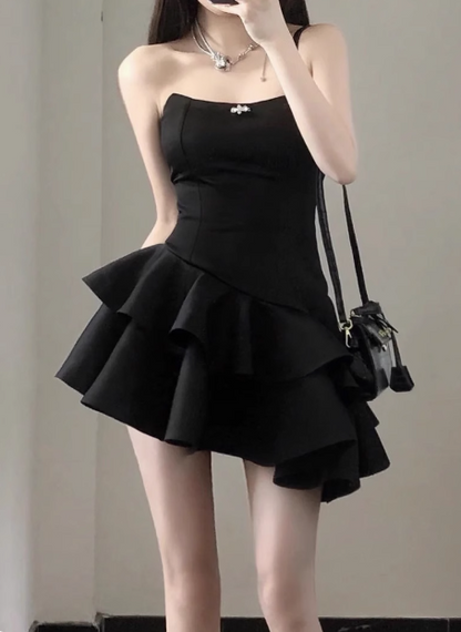 Elegant Black Satin Irregular Homecoming Dress Formal Party Gown