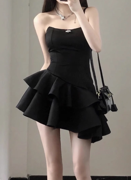 Elegant Black Satin Irregular Homecoming Dress Formal Party Gown