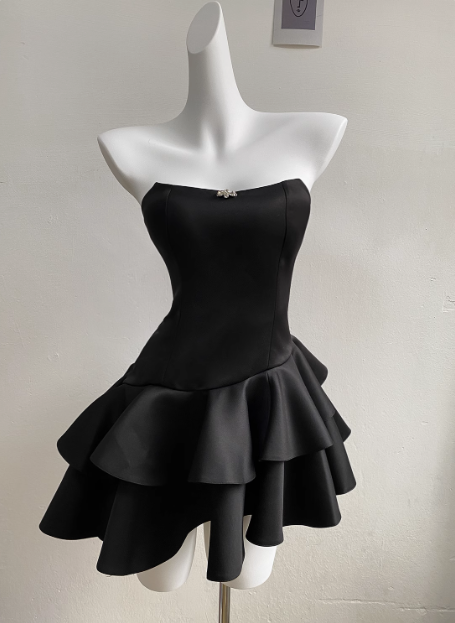 Elegant Black Satin Irregular Homecoming Dress Formal Party Gown