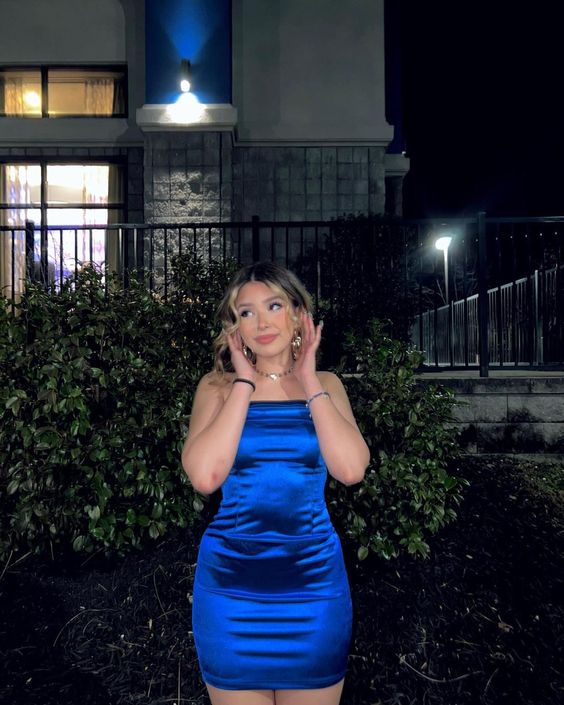 Strapless Satin Hoco Dresses Short Tight Royal Blue