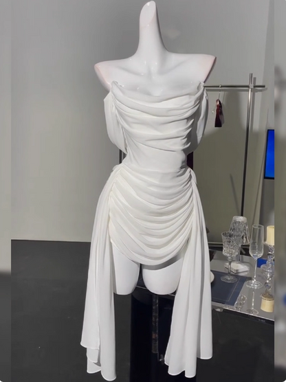 Ruched Chiffon White 17th Birthday Dress Short Prom Gown