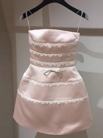 Cute Pink Suspender Satin Lace 17th Birthday Cocktail Dress Fancy Dresses