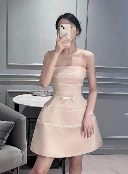 Cute Pink Suspender Satin Lace 17th Birthday Cocktail Dress Fancy Dresses