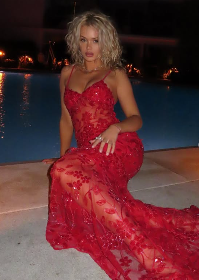 Beautiful Spaghetti Straps Birthday Party Dresses Red Lace Prom Dress