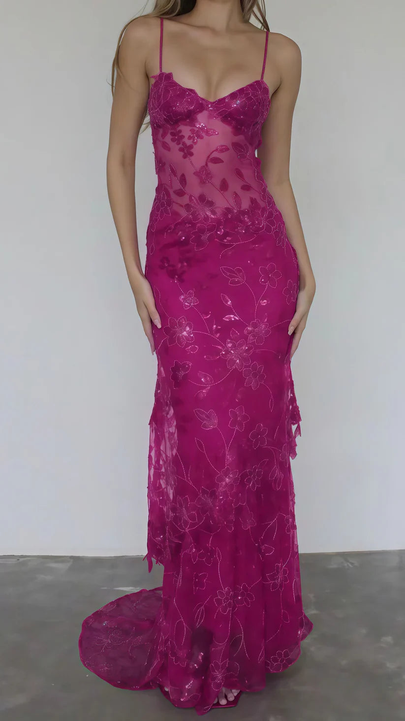 Beautiful Spaghetti Straps Birthday Party Dresses Red Lace Prom Dress