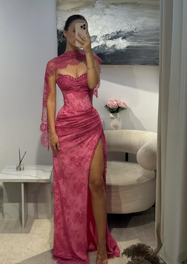 High Slit Lace Prom Dresses Mermaid Dress for Formal Occasion
