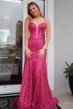 Plunge Neck Blush Pink Sequin Mermaid Long Formal Dress