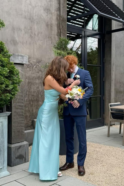 Knot Front Gold Satin Fitted Long Party Dress