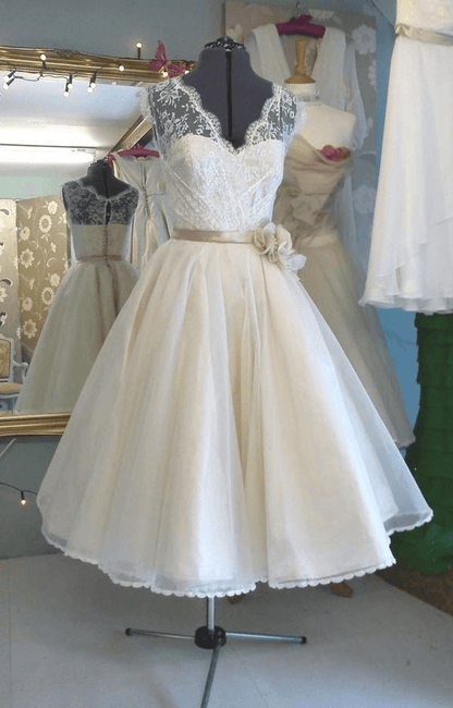 tea length retro wedding dress Tea Length Antique Wedding Dress 1950's Vintage Wedding Dress Retro – jkprom