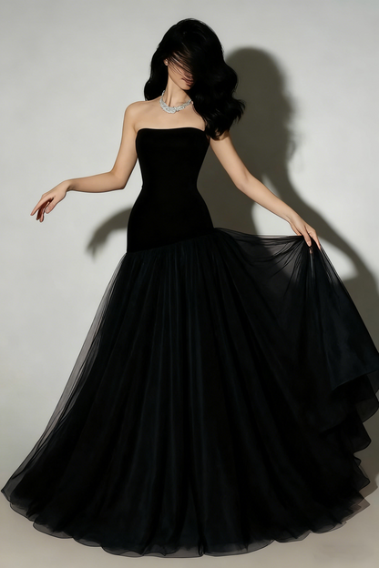 Vintage Mermaid Strapless Burgundy Tulle Long Prom Dresses 20th Birthday Outfits Evening Gown