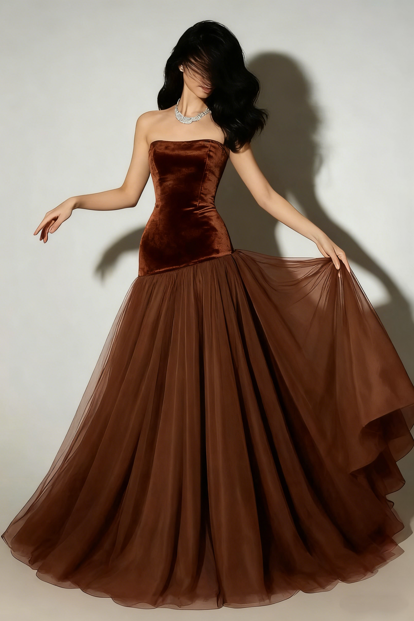 Vintage Mermaid Strapless Burgundy Tulle Long Prom Dresses 20th Birthday Outfits Evening Gown