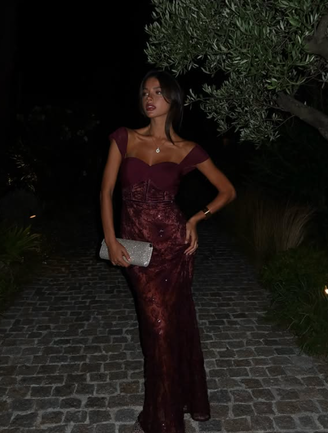 Pretty Straps Floral Lace Long Prom Dress Formal Dress Woman Elegant