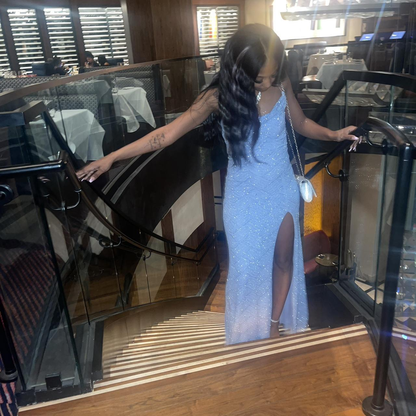 Sparkly Blue Sequins Evening Dress,Long Elegant Party Womens Dresses