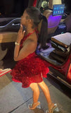 Short Red Homecoming Dresses Sequin Tiered Sexy Prom Dress