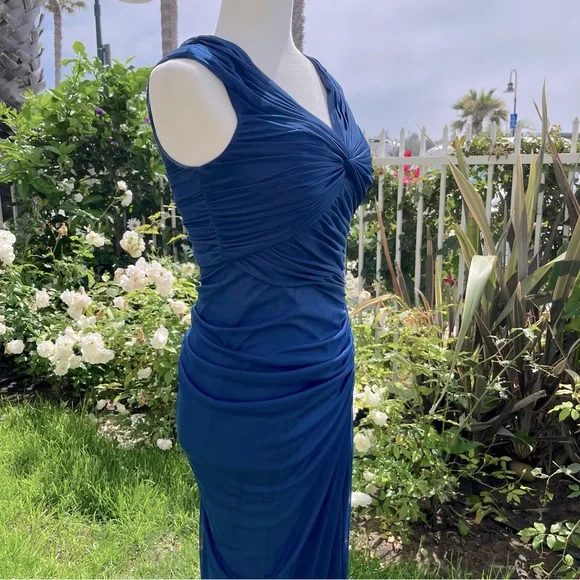 Vintage Mermaid V Neck Navy Blue Prom Outfit Floor Length Formal Dress Woman Elegant