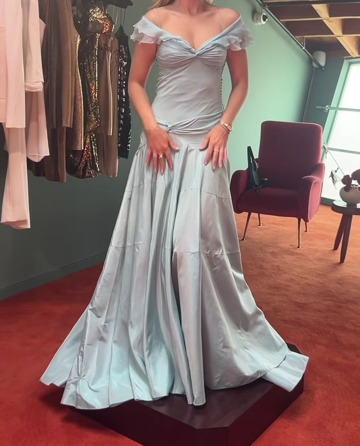 Classy Mermaid Off The Shoulder Light Blue Evening Dress Prom Birthday Dresses