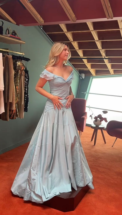 Classy Mermaid Off The Shoulder Light Blue Evening Dress Prom Birthday Dresses