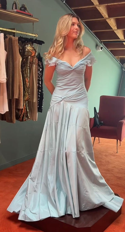 Classy Mermaid Off The Shoulder Light Blue Evening Dress Prom Birthday Dresses